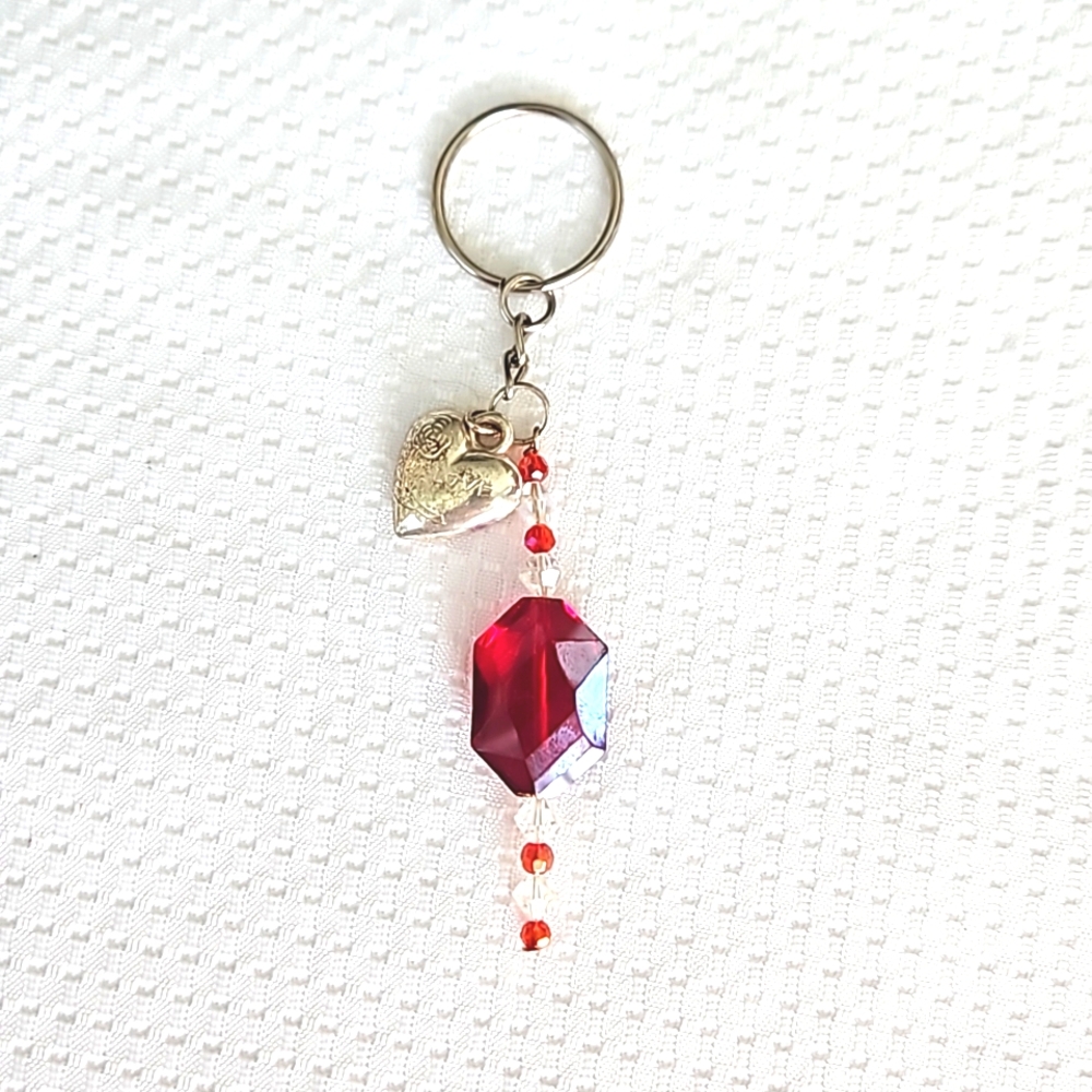 Hand Crafted Elegant Red Crystal Heart Keychain